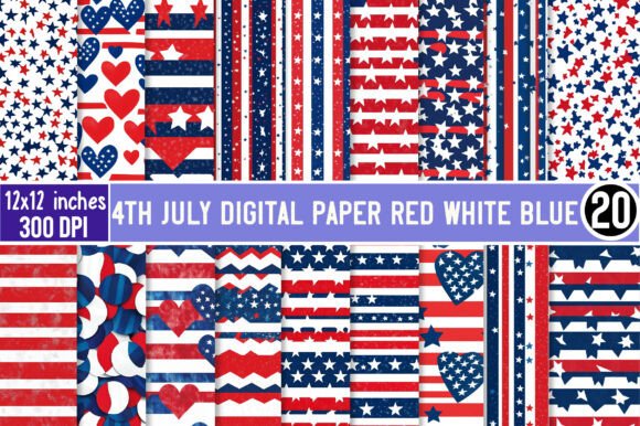 4th July Digital Paper: Red, White & Blue