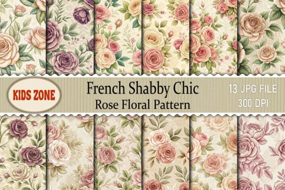 Elegant French Shabby Chic Rose Floral Patterns