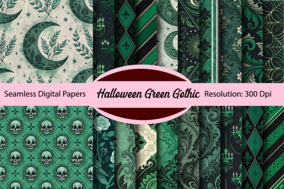 Elevating Digital Design with Halloween Green Gothic Digital Paper