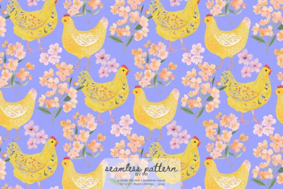 Evaluating the Yellow Chicken Floral Seamless Pattern for Farmhouse and Cottagecore Projects