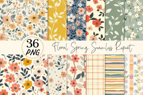 Floral Spring Seamless Repeat Patterns for Design