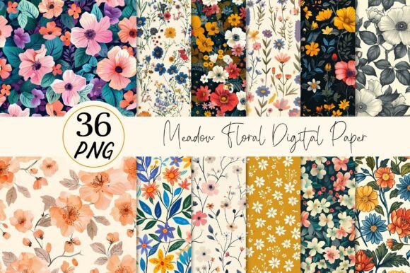 Meadow Floral Digital Paper: 36 Designs for Creators