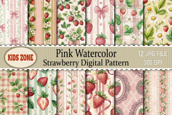 Pink Watercolor Strawberry Digital Art for Creators