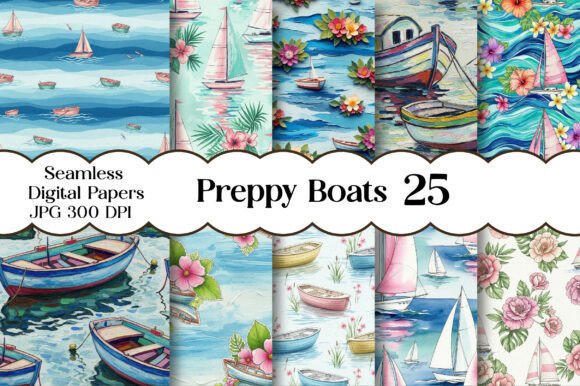 Preppy Boats Digital Paper for Nautical Designs