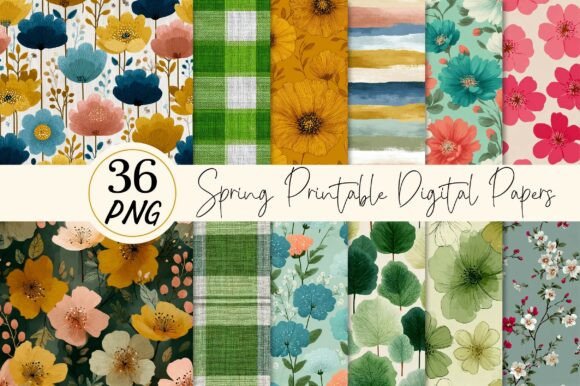 Spring Seamless Printable Digital Papers: 36 Distressed Designs