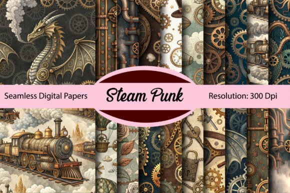 Steam Punk Seamless Digital Paper for Bold Designs
