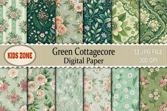 Transform Your Creative Projects with Green Cottagecore Digital Paper